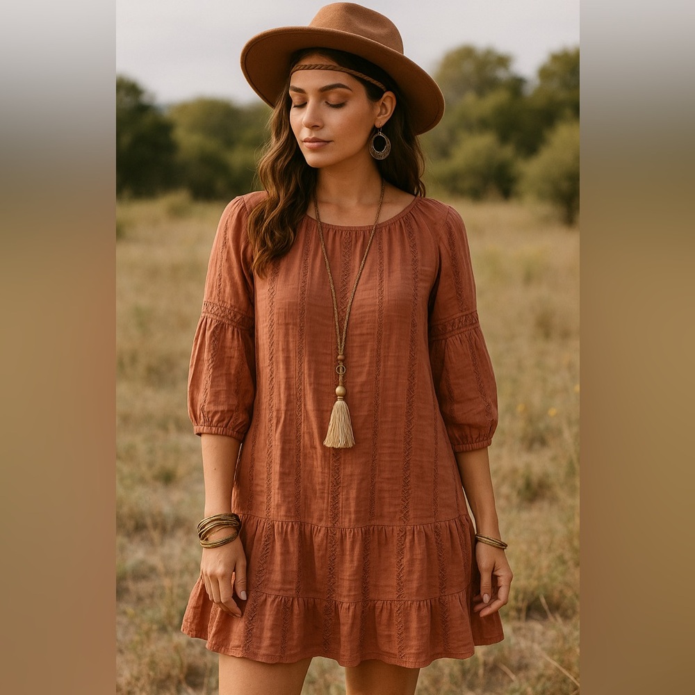 Fate Rust tiered bohemian dress